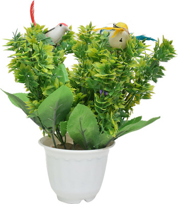Yash Enterprises Bird Artificial Plant Bonsai Wild Artificial Plant  with Pot(25 cm, Multicolor)