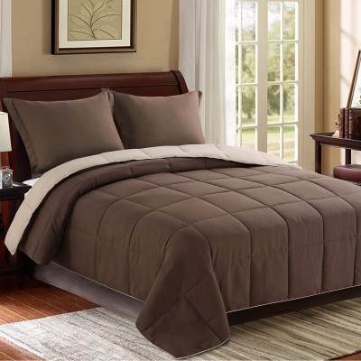 curious lifestyle Checkered Double Comforter for  Mild Winter(Polyester, Chocolate Brown/Beige)