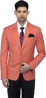 FAVOROSKI Solid Single Breasted Party Men Blazer(Orange)
