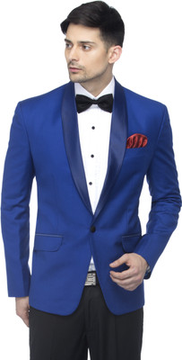 FAVOROSKI Solid Single Breasted Party Men Blazer(Blue)