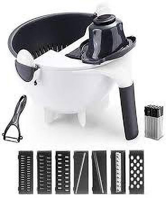 MAHI ENTERPRISE Multifunction Kitchen Wet Basket Vegetable Washer & Cutter Vegetable Cutter Cut Vegetables And Drain 7 In 1 Slicer, Multifunctional Capacity Rotary Vegetable Chopper And Cutter Vegetable & Fruit Grater & Slicer (1 Chopper) Vegetable & Fruit Chopper(1)