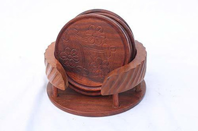 ARTANDCRAFTINDIA Round Reversible Wood Coaster Set(Pack of 6)