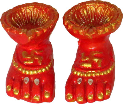 SUNINOW Maa Lakshmi Mitti Charan Terracotta Clay Paduka with Mitti Diya Terracotta (Pack of 2) Table Diya Set(Height: 5 inch)