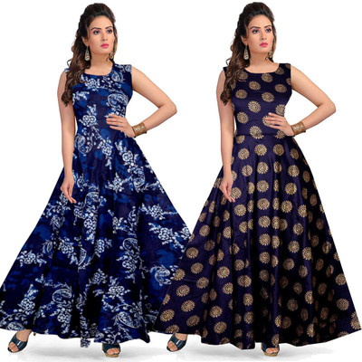 SILVER ORGANISATION Women Fit and Flare Multicolor Maxi/Full Length Dress