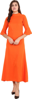 Shyammc Women Gown Orange Maxi/Full Length Dress