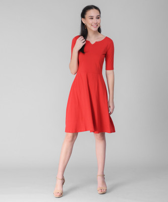 vivient Women A-line Red Midi/Calf Length Dress