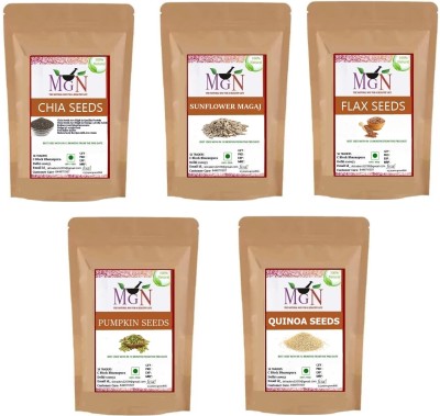 MG Naturals CHIA , SUNFLOWER , BROWN FLAX , PUMPKIN & QUINOA SEEDS (100 GM EACH ) Chia Seeds, Sunflower Seeds, Brown Flax Seeds, Pumpkin Seeds, Quinoa Seeds(500 g, Pack of 5)