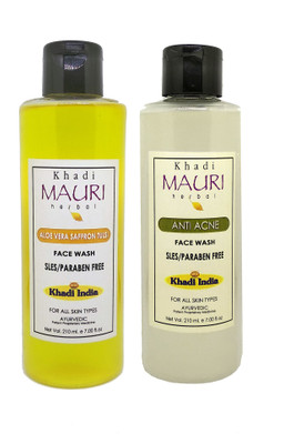 Khadi Mauri Aloevera Saffron Tulsi & Anti Acne  - Pack of 2 Face Wash(420 ml)