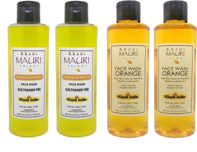 Khadi Mauri Aloevera Saffron Tulsi & Orange  - Pack of 4 Face Wash(840 ml)