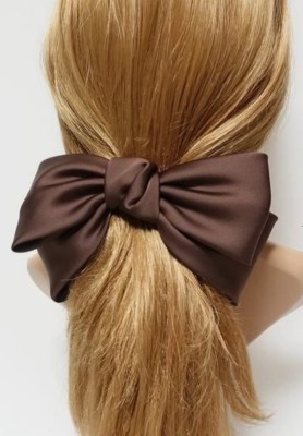 IBDA Silky Brown Bow Knotted Hair Barette with Bobble Band. Hair Ties, Handmade,Head Accessory (Adjustable Size) Pack of 01. Rubber Band(Brown)