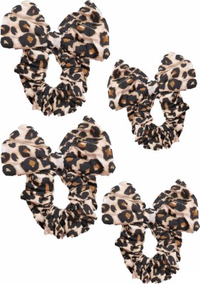IBDA Bunny Ear Knotted Leopard Print Combo of Scrunchies, Hair Ties, Handmade,Head Accessories (Adjustable Size) Pack of 04. Rubber Band(Black, Beige, Brown)