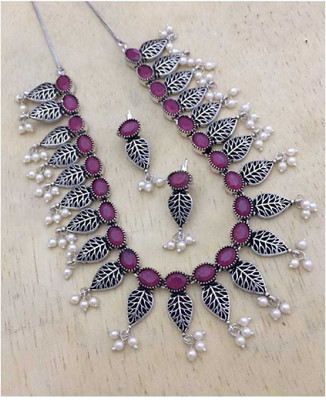 PBM CREATIONS Oxidised Silver Red Jewellery Set(Pack of 1)