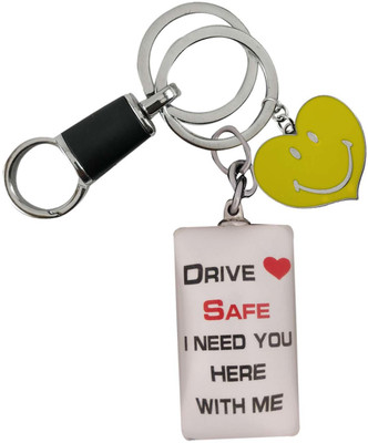 SHOKY LOOKS High Quality Drive Safe I Need You Here With Me both Side 3D Design Multi Color with Smiling Big Heart Smile with best quality hanging lock Key Chain