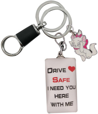 SHOKY LOOKS High Quality Drive Safe I Need You Here With Me both Side 3D Design Multi Color with White Pussy Cat with best quality hanging lock Key Chain