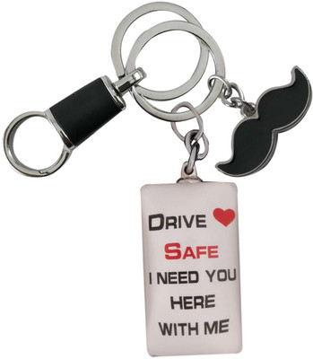 SHOKY LOOKS High Quality Drive Safe I Need You Here With Me both Side 3D Design Multi Color with Shandaar Mustache with best quality hanging lock Key Chain