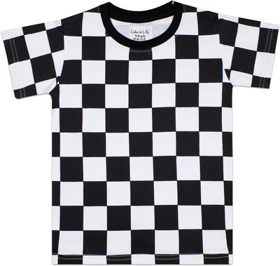 Luke and Lilly Boys Checkered Pure Cotton Regular T Shirt(White, Pack of 1)