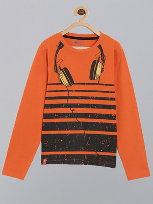 3Pin Boys Printed Pure Cotton Regular T Shirt(Orange, Pack of 1)