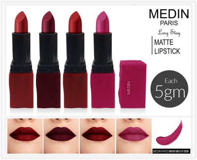 MEDIN super stone Waterproof Long Lasting matte lipsticks combo pack set of 4 color(purple maroon voilet d maroon, 20 g)