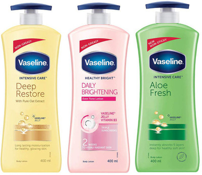 Vaseline Intensive Care DEEP RESTORE, ALOE FRESH & HEALTHY BRIGHT DAILY BRIGHTENING(1200 ml)