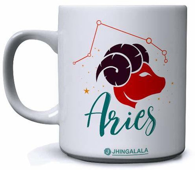 Jhingalala Quality Zodiac Sign Aries Printed Ceramic Coffee Mug(350 ml)