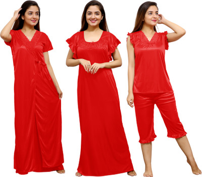 KV2 Women Nighty Set(Red)