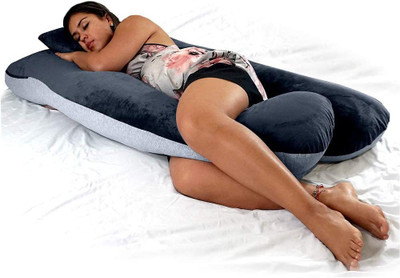 OZLY Luxurious Imported Velvet Microfibre Solid Pregnancy Pillow Pack of 1(Blue/Grey)