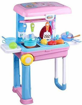 DIESOFT 2 in 1 Kitchen Play Set for Kids with Suitcase Trolly ,Multi colourfull Lights and Sound
