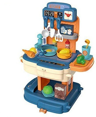Crazy Toys Big Size Portable Suitcase Shape Musical Kitchen Set Toy for Kids with Light and Accessories set