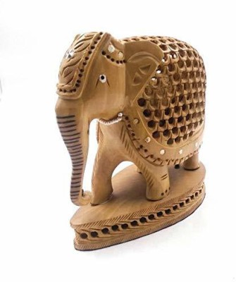 Indicast Wooden Elephant Undercut Statue with Base Animal Figurines Decorative Showpiece  -  7.62 cm(Wood, Brown)