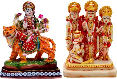 Green Value Combo of 02 God Goddess Mata Durga and God Ram Darbar idol murti for diwali decorative for Pooja and Mandir and Temple Decorative Showpiece  -  22 cm(Polyresin, Multicolor)