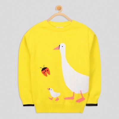 Cherry Crumble by Nitt Hyman Applique Round Neck Casual Boys Yellow Sweater