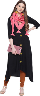 Stylum Women Printed A-line Kurta(Gold, Black, Pink)
