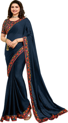 Hensi sarees shop Self Design, Blocked Printed, Digital Print, Floral Print Daily Wear Cotton Linen Blend, Barfi Saree(Blue)
