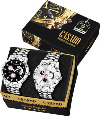 Casado Premium Collection of 2 Black and Silver Dummy Chronograph Pattern Dial with Silver Stainless Steel Chain For Uptown Boys Premium Collection of 2 Black and Silver Dummy Chronograph Pattern Dial with Silver Stainless Steel Chain For Uptown Boys Analog Watch  - For Men
