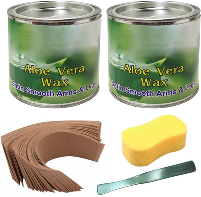 Red Ballons Combo of 2 Aloe vera Wax (500 ms each), 40 Pcs Waxing Strips + 1 Sponge + 1 Spatula / Waxing Knife (Big Combo of 5)(5 Items in the set)
