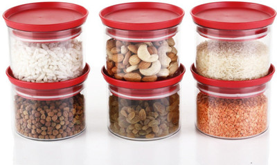 Machak Plastic Grocery Container  - 500 ml(Pack of 6, Red, Clear)