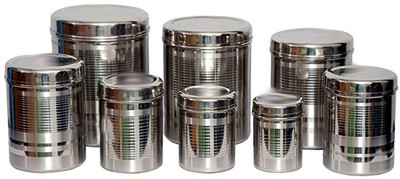 Suncity Steel Utility Container  - 0.25 L, 0.45 L, 0.65 L, 0.85 L, 1 L, 1.5 L, 2.1 L, 2.5 L(Pack of 8, Silver)