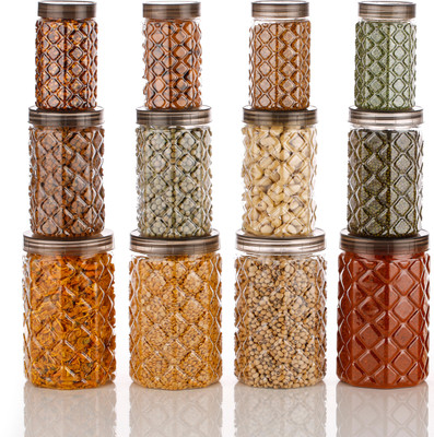 Pack of 12 Plastic Cookie Jar - 350 ml, 650 ml, 1200 ml Neki Multicolor