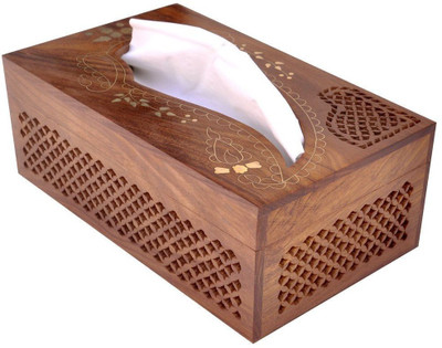 ARTANDCRAFTINDIA 1 Compartments WOOD Tissue Holder(Brown, Beige)