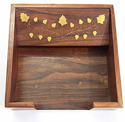 ARTANDCRAFTINDIA 1 Compartments wood Tissue Holder(Brown, Yellow)