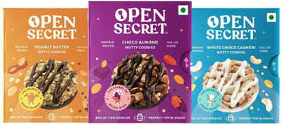 OPEN SECRET Choco Almond ,White Choco Cashew , Peanut Butter Cookies Biscuit(12 x 25 g)
