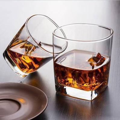 tyche enterprise (Pack of 2) (Pack of 2) Crystal Clear Square Whiskey glass set of 2 Glass Set (290 ml, Glass) Glass Set Wine Glass(290 ml, Glass, Clear)