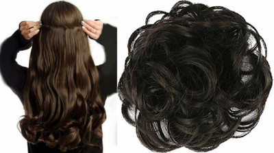 Akashkrishna Messy  Bun Extensions with Curly Wavy Synthetic  Extensions Updo pieces for women(Color:Brown) Hair Extension