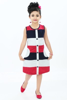 Chandrika Girls Midi/Knee Length Casual Dress(Multicolor, Sleeveless)
