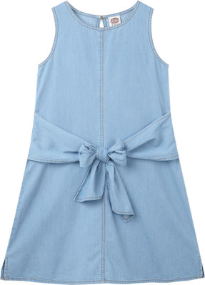 Cub McPaws Girls Midi/Knee Length Casual Dress(Light Blue, Sleeveless)