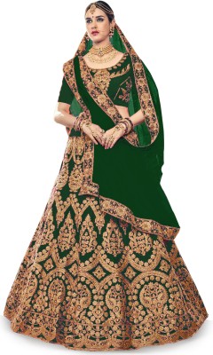 Kedar Fab Embroidered Semi Stitched Lehenga Choli(Green)