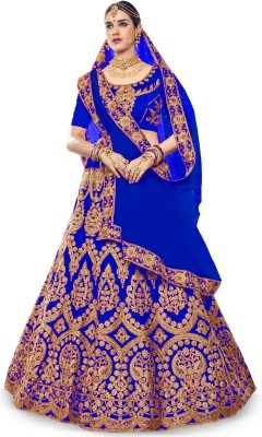 Divastri Embroidered Semi Stitched Lehenga Choli(Light Blue)