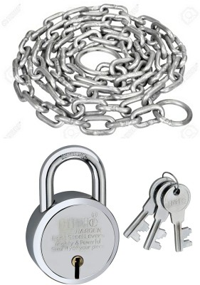 Hilife 65MM Harden Padlock With 4 Feet Metal Chain (Silver). Padlock(Silver)