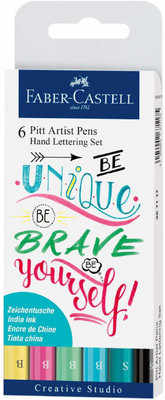 FABER-CASTELL 6 Pitt Artist Pen Hand Lettering - Pastel - Wallet of 6(Set of 6, Multicolor)
