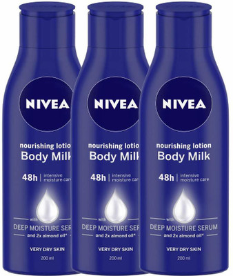 NIVEA Pack of 3 Nourishing Lotion Body Milk, 200ml ( For All Skin Types )(600 ml)